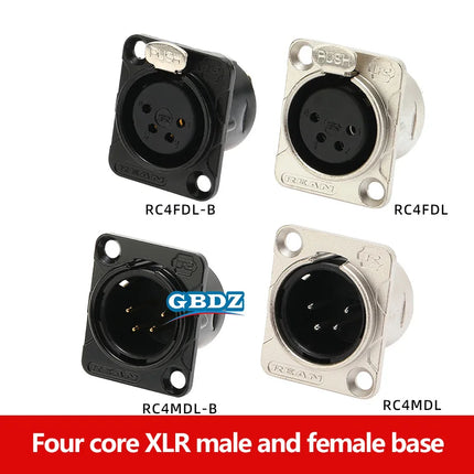 HF XLR Gold plated 4 Pin Male Female Panel  Audio Microphone Jack  Socket Connector D-type Mount Amplifier Receptacle YS1464BG