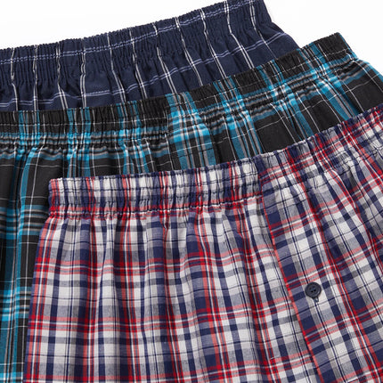 JupiterSecret 6 Pcs Boxer Shorts Casual Plaid Elastic Waistband Button Mens Boxer Underwear Woven Shorts For Home Random Color