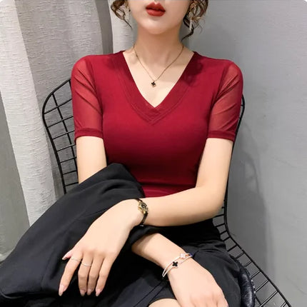 Autumn Winter Round Neck T shirt Women Sexy Mesh Bottoming Shirt Long Sleeve Solid Color Slim Fit Long Sleeve Casual Tops
