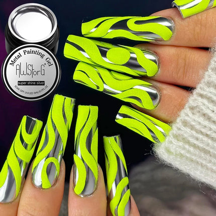 AWStorG 5ML Super Silver Metallic Gel Nail Polish Metal Effect Painting Gel Chromes Varnish Semi Permanent for Nail DIY