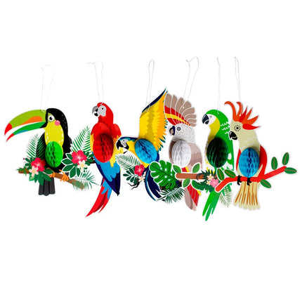 6 Tropical Bird Beehive Paper Cuttings Parrot Hawaiian Summer Beach Party Hanging Decor Bar Classroom Supplies