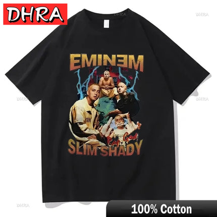 Summer Rapper Eminem Graphic Printed Tshirt Men Retro Cotton Hip-hop Fashion Casual T-shirt Women Cool Music Style Tops Clothing