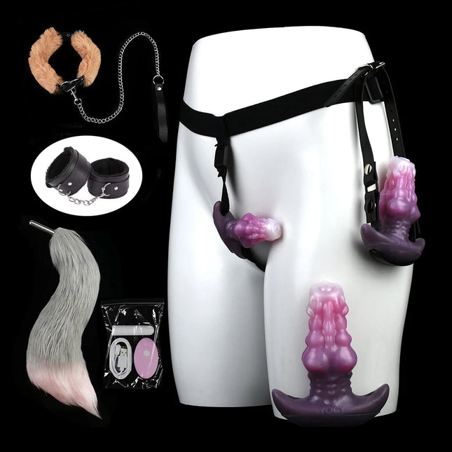 FAAK Wearable Butt Plug Strapon Silicone Anal Plug with Large Tail Wireless Control Vibrator size S M L BDSM Flirting Sex Toys