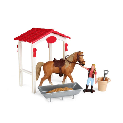 Latest Farm Horse Race House Car Model Action Figures Emulational Horseman Horse Animal Playset Figurines Toy for Christmas Gift
