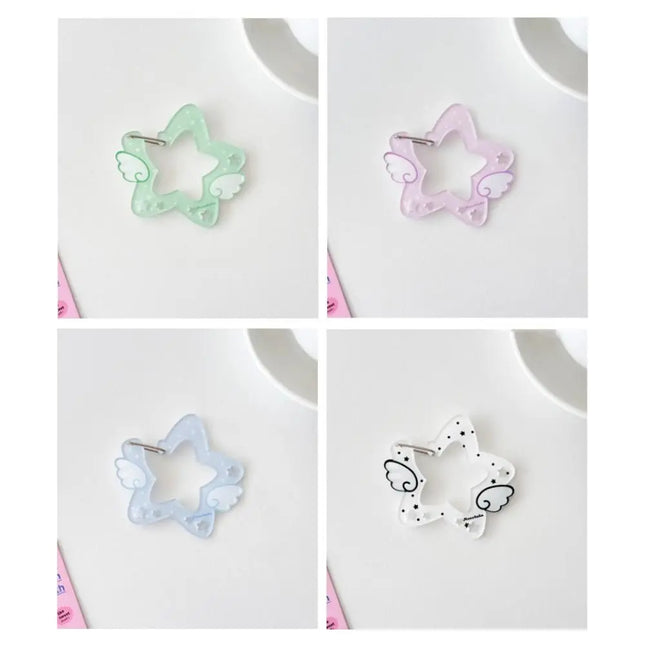 Acrylic Wings Stars Carabiner Portable Candy Color Keyring Hook Card Holder Multipurpose Buckle Keychain Outdoor