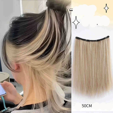 V-shaped one-piece synthetic 4 Clip In Hair Extensions Long Straight Hairstyle Hairpiece Colour 50CM Natural Fake Hair