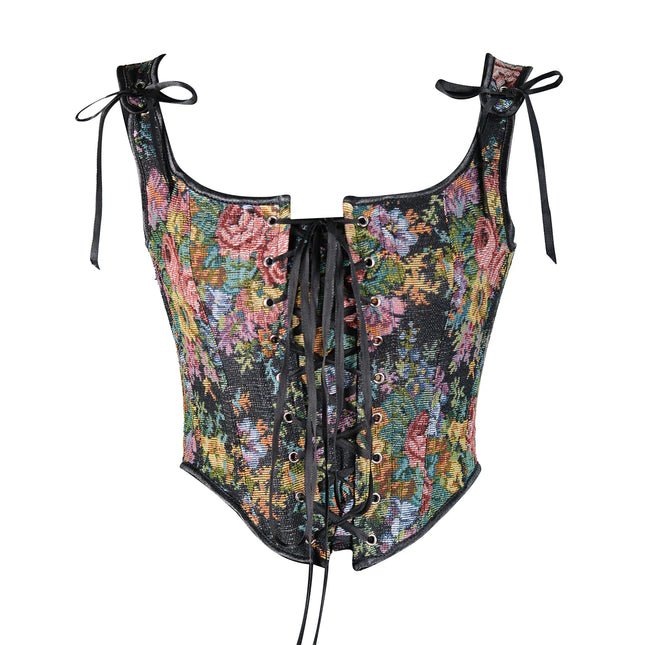 Women's Retro Elegant Corset Cropped Camisole, Vintage Sleeveless Flower Lacing Slim Fit Tops for Party Club