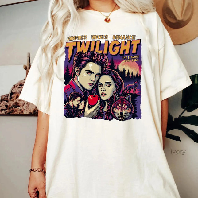Retro Vintage Twilight Shirt Twilight Fans Homage T-shirt Gift for Book Lover Twilight Saga Comic Vampires Wolves Romance Shirt