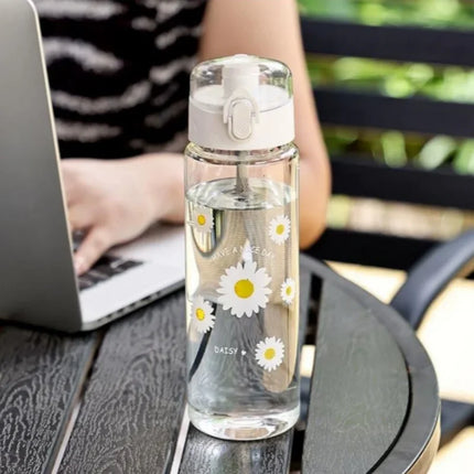 780ml Daisy Flower Plastic Water Bottle Sports Transparent Water Bottle Portable Gym Travel Clear Leakproof Drinking Bottle
