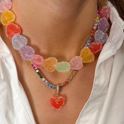 Hot selling colored love resin necklace new cute candy niche design high-end jewelry
