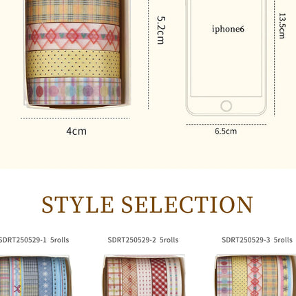 MINKYS 5pcs/set Basic Grid Star Decorative Tape Cute Cartoon Creative Washi Tape School Stationery