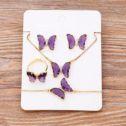 Nidin Lucky Butterfly Jewelry Sets For Women Wedding Jewelry 12 Colors  Zircon Earrings Bracelets Rings Pendant Necklace Gift
