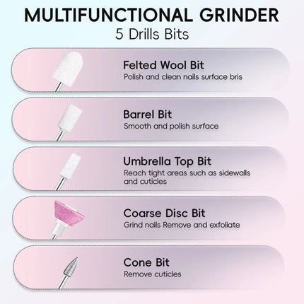 Professional Nail Drill Set, Portable Nail Equipment Nail Supplies Electric Nail Grinder for Manicure & Pedicure, Home Salon Use