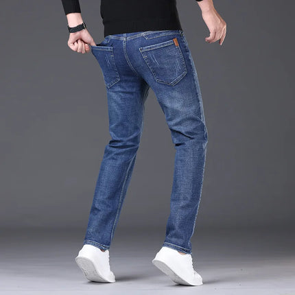 2026 Men NEW Men's Fashion Business Jeans Classic Style Casual Stretch Slim Jean Pants Male Brand Denim Trousers Black Blue Mens