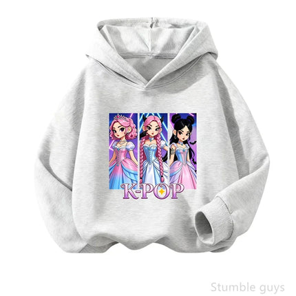 Premium Kpop Anime Printed Hoodie Children Spring Autumn Long Sleeve Hooded Sweatshirt Cozy Casual Boys Girls Daily Outfit
