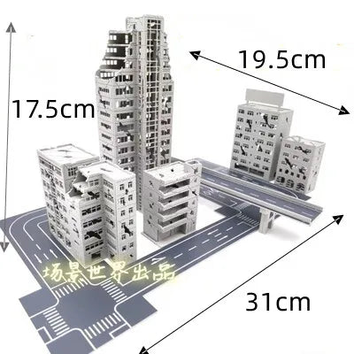 1:300 Assembled Building Model Scene Battle Damage Urban Street House High-Rise Viaduct
