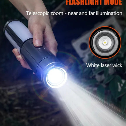 Multi-functional Camping Light 2 in 1 Rechargeable Telescopic Camping Lantern Flashlight with Hook Outdoor Emergency Work Light