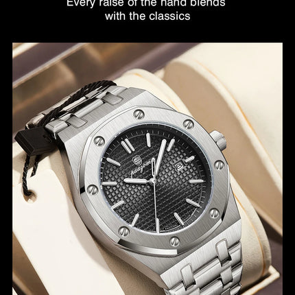 PAAZOMU Luxury Business Watches for Men Date Week Stainless Steel Quartz Man Watch Waterproof Luminous Fashion Men's Wristwatch