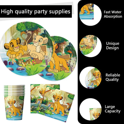Lion King Simba Disposable Party Tableware Set Paper Plates Cups Napkins Optional Tablecloth Jungle Kids Birthday Party Supplies