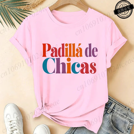 Women's Casual Short Sleeve T-Shirt Spanish Girl Bachelorette Party Graphic T-Shirts- Black White, Medium Stretch Round Neck