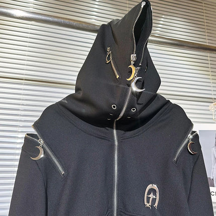 Y2K Subculture Dark Style Hot Girl Hooded Sweatshirt Jacket for Women Autumn Winter New Zipper Off-Shoulder Loose Top