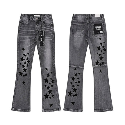 2026 KDNK stretch Jeans Men's High quality Rhinestone Slim Fit Skinny Grey straight Denim Jeans Pants