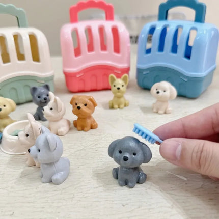 8 Pieces/set Cute Dog Toy Set Dog Cage Scene Play Toy Baby Play Home Puzzle Toy Parent Child Interaction Exercise Fingers