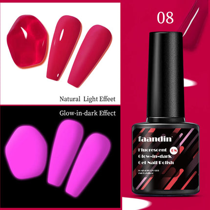 Faandin 7ml 1 Bottle, Trendy, Colorful, Luminous Gel Nail Polish, a Must-Have Item for Proms, Nightclubs, and Parties, a Halloween Essential, Durable, Strong, Not Easy to Fade, Easy to Apply, Removable Fluorescent Nail Polish