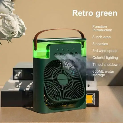 USB Mini Air Cooler Humidifier Fan Portable 3 Speed Mist Spray 7 Color LED Timer Desk Fan for Home Office Travel