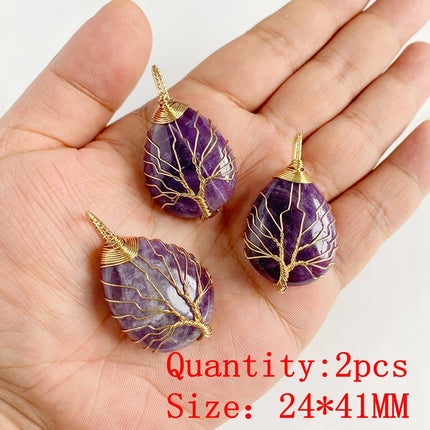 2PCS Natural Amethyst Pendant Charms Purple Crystal Star Sun Water Drop Shape For DIY Making Jewelry Necklace Bracelet