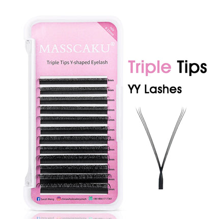 MASSCAKU U Shape YY False Eyelashes 8-15mm Mix C D Curl Double Tips Lashes Extension Hand-wowen Individual Eyelash Wholesale