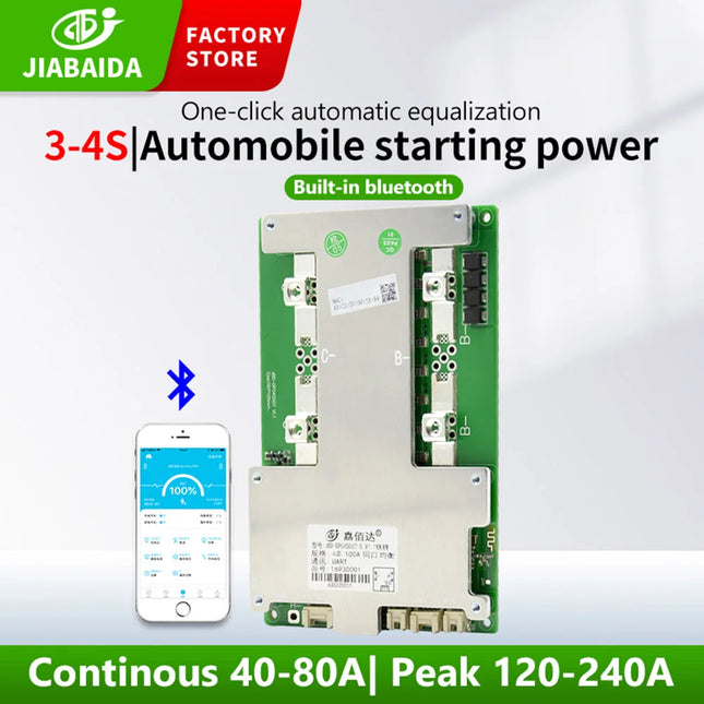 JBD Car Start Smart BMS 3S 4S 12V LiFePO4 Li-ion Battery with BT UART Heating 60A 100A 120A 150A 200A Battery Management System