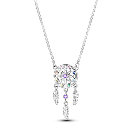 925 Sterling Silver Necklace Dreamcatcher Painting Plate Butterfly Necklace Fit Original Charms Fine Jewelry DIY Women Fashion