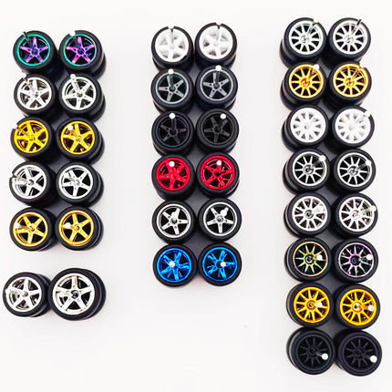 20 Sets 1/64 Wheels Rubber Tires Diameter 9.8mm 11mm 14mm 17mm for Matchbox/Domeka/HW 1:64 Diecast Alloy Car Models