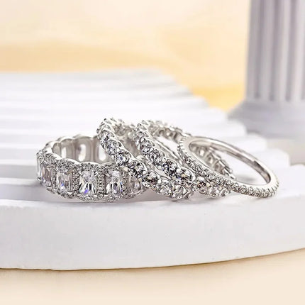 Huitan 4Pcs/Set Temperament Women Ring Full Shining CZ Luxury Party Wedding Lady Wearable Accessories Chic Jewelry for Versatile