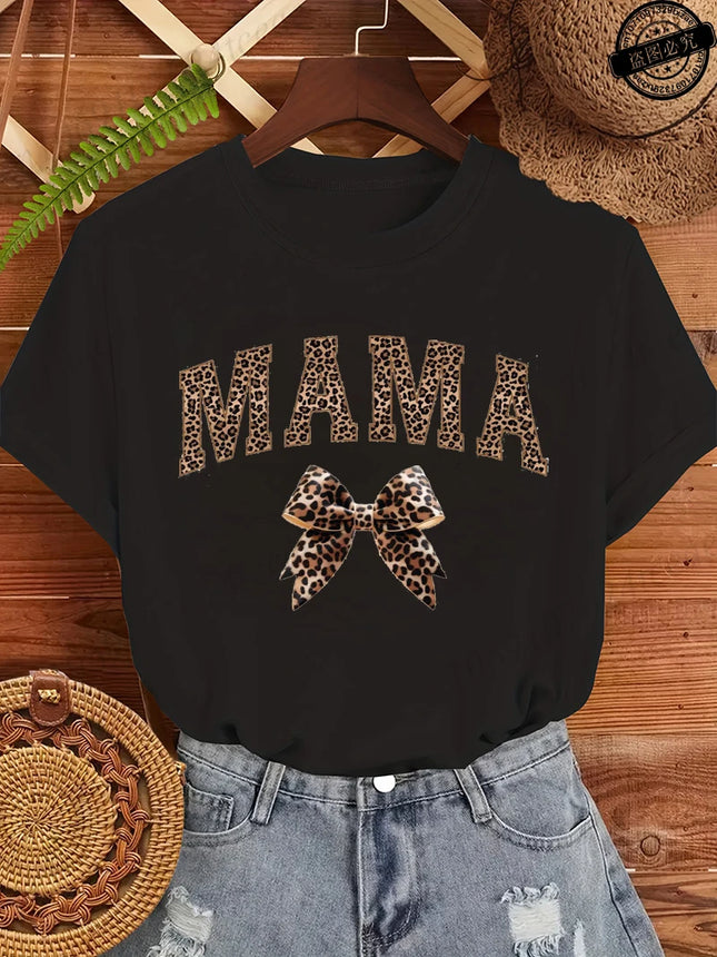 Leopard Mama Coquette Printed Women's T-Shirts Short Sleeve Mom Tee Tops Leopard Mom T-Shirts Summer Fashion Women's Clothing
