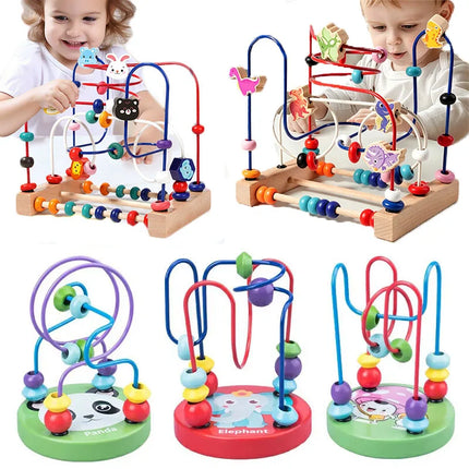 Montessori Wooden Toys Wooden Circles Bead Wire Maze Roller Coaster Toys Kid Educational Toys Wood Puzzles Maze For Children