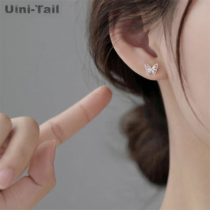 Uini-Tail Hot Selling New 925 sterling silver Colored Butterfly Earrings Fashion Trend Simple Luxury and Small Design Earrings