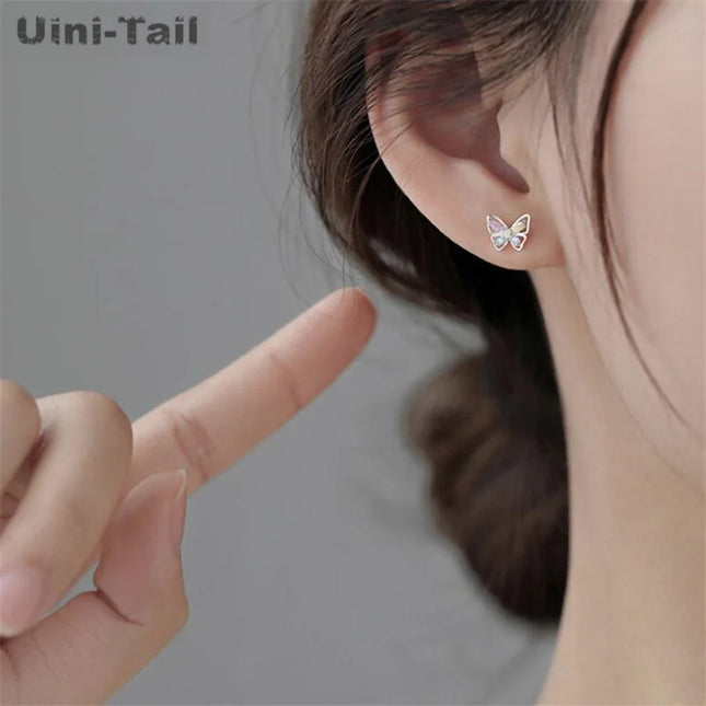 Uini-Tail Hot Selling New 925 sterling silver Colored Butterfly Earrings Fashion Trend Simple Luxury and Small Design Earrings