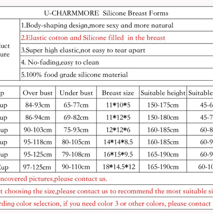 Silicone Breast Forms Realistic Fake chest Tits U-CHARMMORE  Enhancer Crossdresser Drag Queen Shemale Transgender Crossdressing
