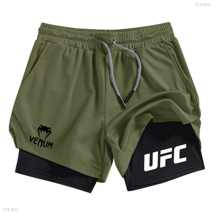 Summer bottom wear running shorts, men's fitness gym training 2-in-1 sports shorts, quick-drying exercise jogging double-layer s