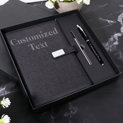 Customized Logo / Text Thickened A5 Notebook with Pen Retro High Quality PU Leather Work Travel Notepad Personalized Name Diary