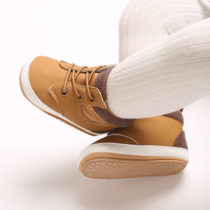 High-Top New 0-18M Baby and Children's Shoes Fashionable and Sporty PU Soft Rubber Sole First Walking Casual Sports Shoes