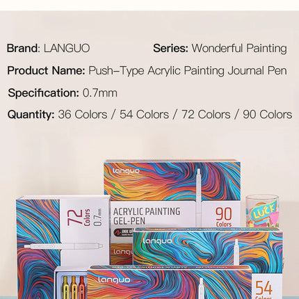Languo Acrylic Painting Gel Pen Set 36/90 Colors Retractable 0.7mm Handbook Pen Multi-Color Student Writing Drawing Marker Pens