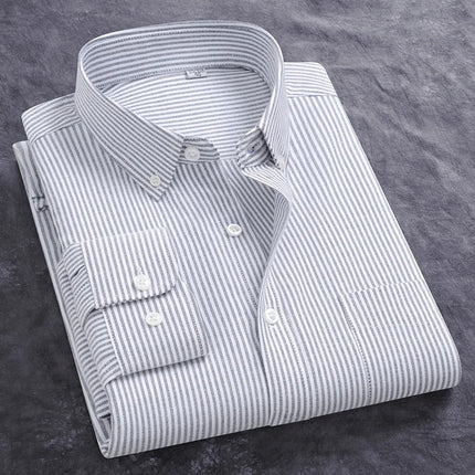 Fashion Men's Oxford Shirt Long Sleeve Spring And Autumn Casual 100% Cotton Stripe Solid Plaid Button Down Business Man Clothing