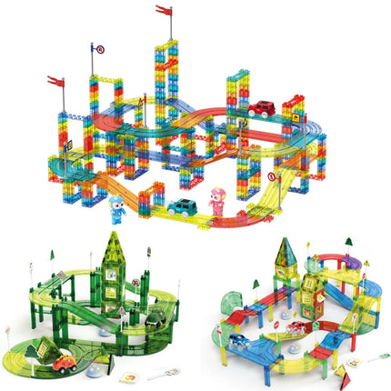 Magnetic Tiles Road Car Toys Kid Magnetic Building Blocks Electric Rail Car Construction Game Montessori STEM Activity Toys Boys