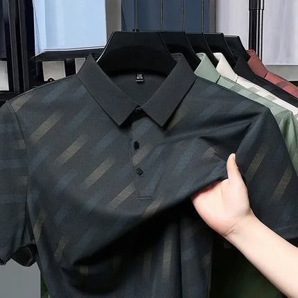2026 New Men's Business Casual Short Sleeved Printed Polo Shirt Fashionable Breathable Comfortable and Versatile Top