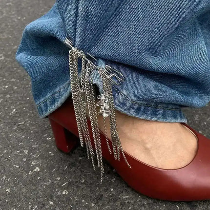 PuRui Trend Creative Silver Color Tassel Pendant Anklet Chain Women Paperclip Foot Ankle Chain with High Heels Accessory Jewelry