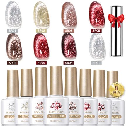 BORN PRETTY Cat Magnetic Moonlight Gel Nail Polish Set 10ml Sparking White Silver Water-light Soak Off UV Gel Nail Art Manicure