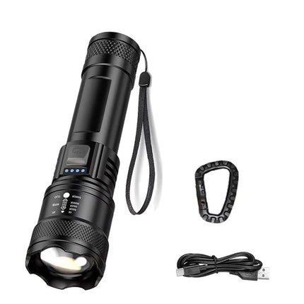 Powerful Flashlights Type C Rechargeable Zoom Torch Light High Power LED Flashlight Built-in Battery For Camping Emergency Lamp
